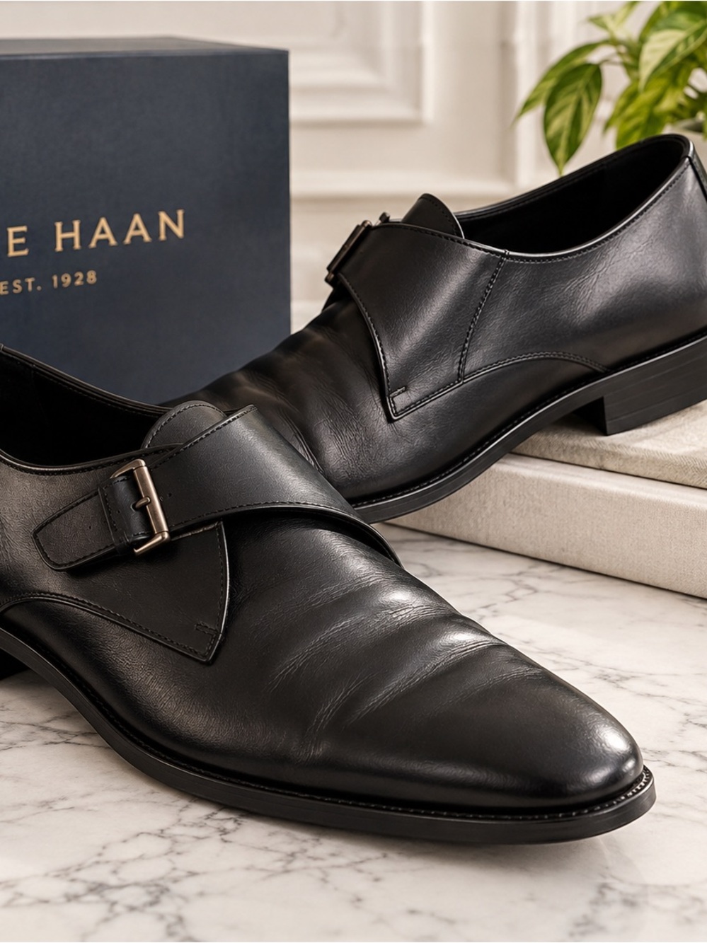 Cole Haan Black Leather Single Monk Strap Dress Shoes